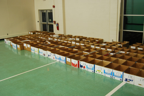 the labeled boxes ready and waiting.